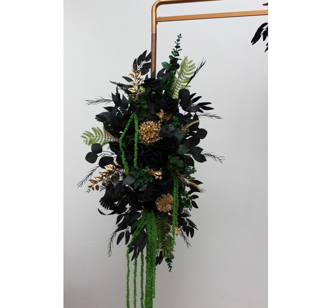 Moody Forest Green, Black & Gold Arch Flowers with Cascading Amaranthus