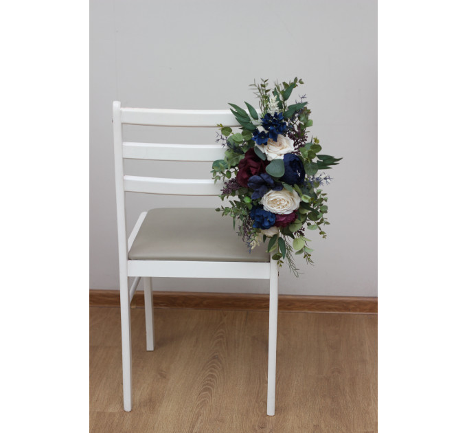 Plum, Ivory & Navy Blue Wedding Chair Flowers