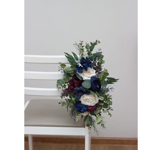 Plum, Ivory & Navy Blue Wedding Chair Flowers
