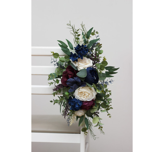 Plum, Ivory & Navy Blue Wedding Chair Flowers