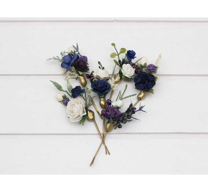 Set of 6 Bobby Pins in Plum, Ivory & Navy Blue