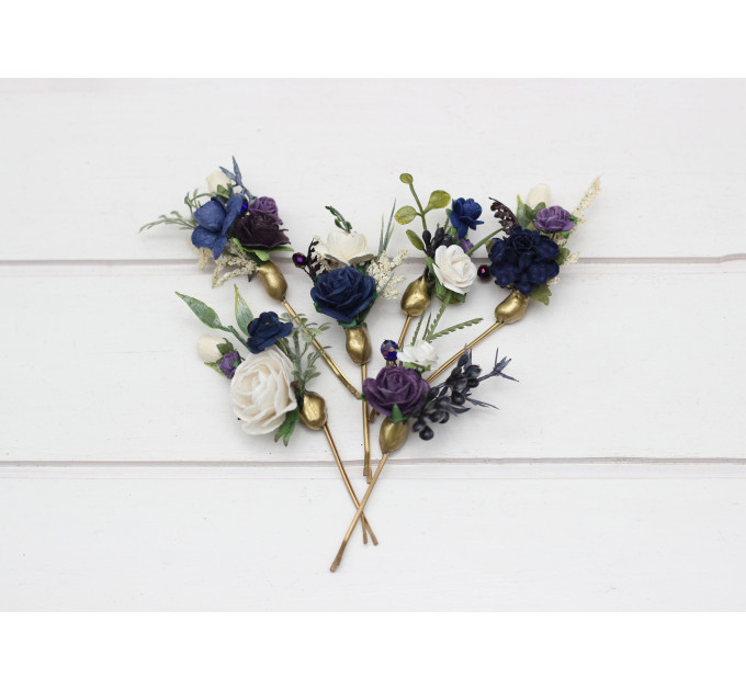 Set of 6 Bobby Pins in Plum, Ivory & Navy Blue