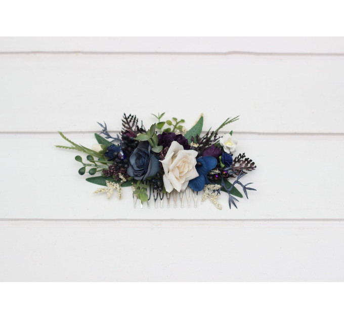 Plum, Ivory & Navy Blue Wedding Flower Comb