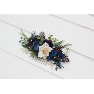 Plum, Ivory & Navy Blue Wedding Flower Comb. 5450