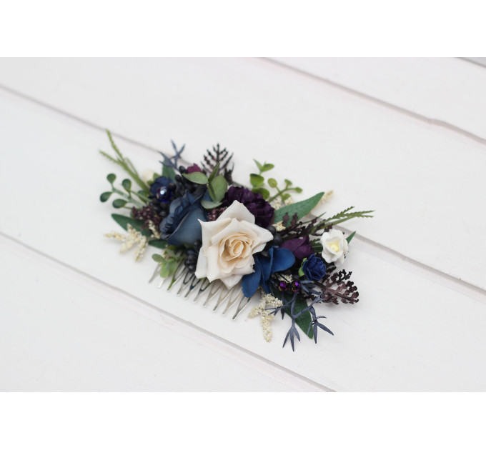 Plum, Ivory & Navy Blue Wedding Flower Comb