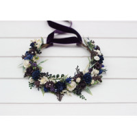 Plum, Ivory & Navy Blue Flower Crown. 5450