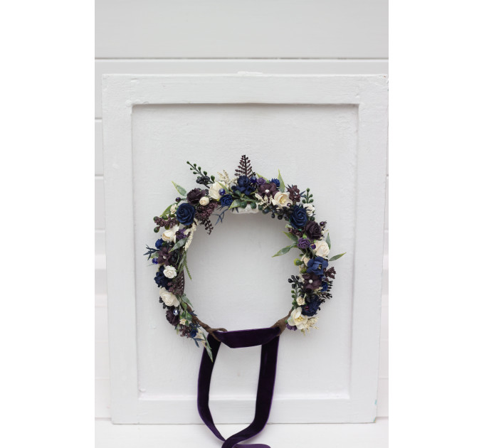Plum, Ivory & Navy Blue Wedding Flower Crown