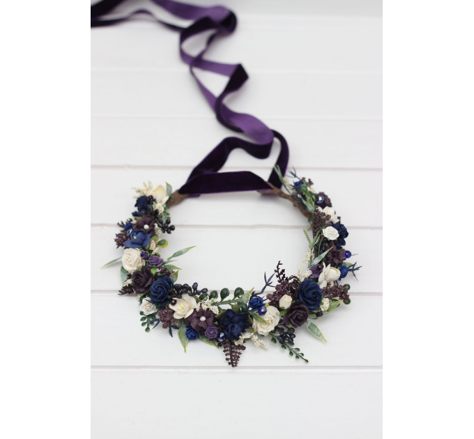 Plum, Ivory & Navy Blue Wedding Flower Crown