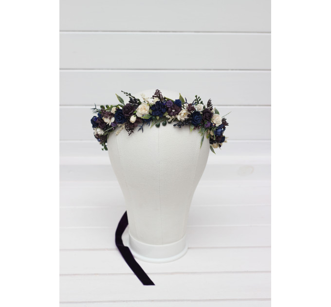 Plum, Ivory & Navy Blue Wedding Flower Crown