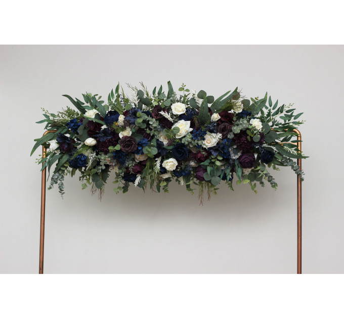 Plum, Ivory & Navy Blue Faux Flower Wedding Arch Arrangement