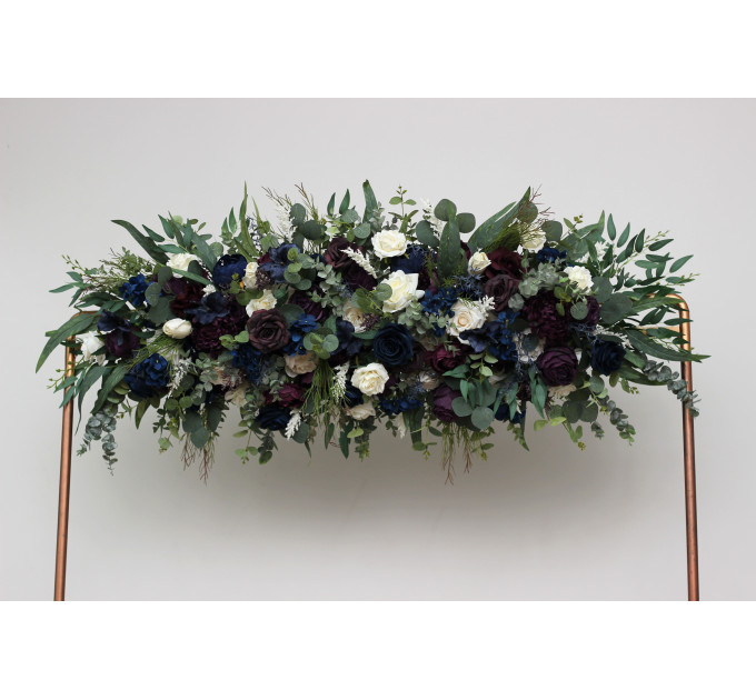 Plum, Ivory & Navy Blue Faux Flower Wedding Arch Arrangement