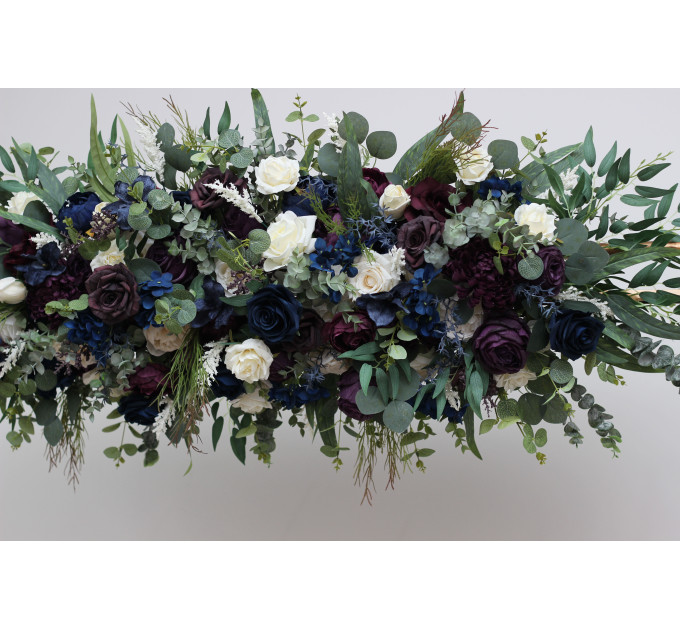 Plum, Ivory & Navy Blue Faux Flower Wedding Arch Arrangement