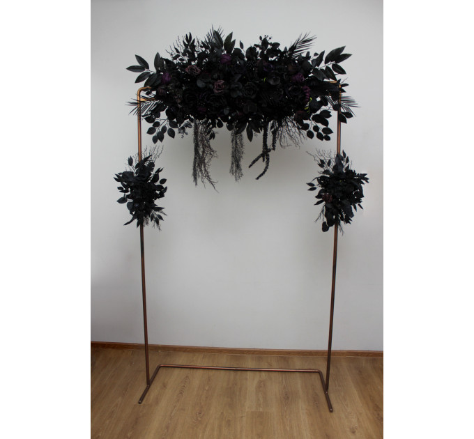Halloween Wedding Flower Arch Arrangement in Black & Deep Purple | Faux Floral Archway for Gothic Wedding