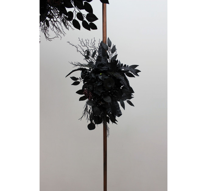 Halloween Wedding Flower Arch Arrangement in Black & Deep Purple | Faux Floral Archway for Gothic Wedding
