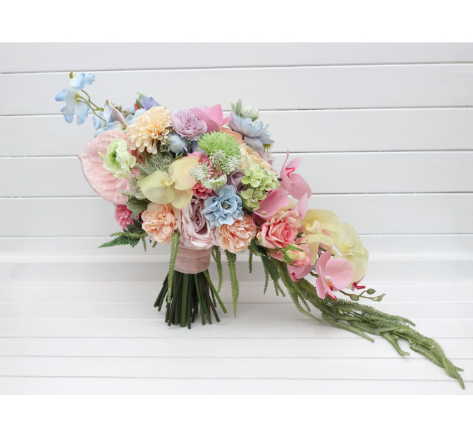 Pastel Cascading Wedding Bouquet with Flowing Amaranth