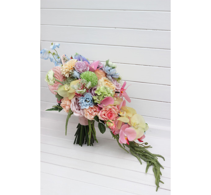Pastel Cascading Wedding Bouquet with Flowing Amaranth
