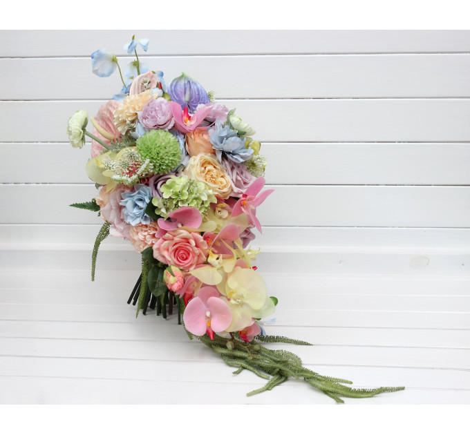 Pastel Cascading Wedding Bouquet with Flowing Amaranth