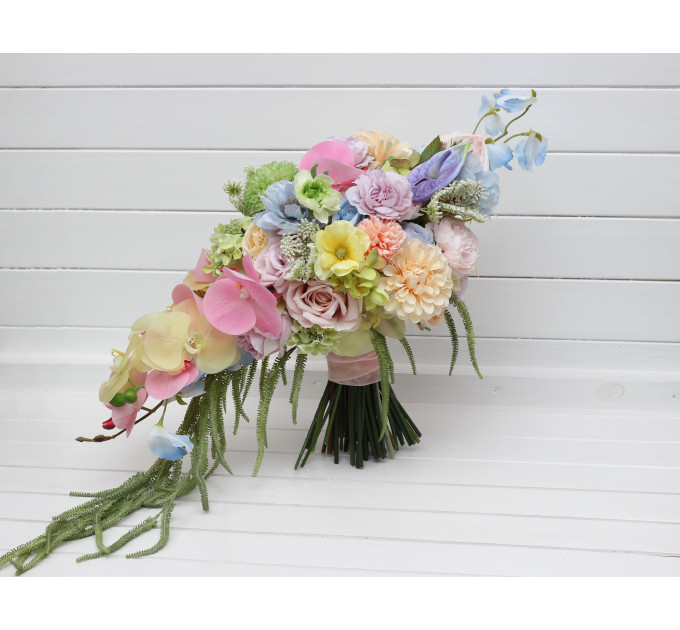 Pastel Cascading Wedding Bouquet with Flowing Amaranth