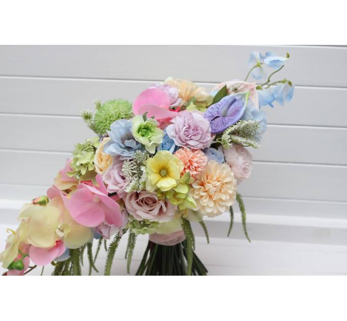 Pastel Cascading Wedding Bouquet with Flowing Amaranth