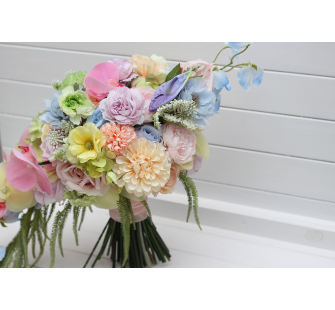Pastel Cascading Wedding Bouquet with Flowing Amaranth