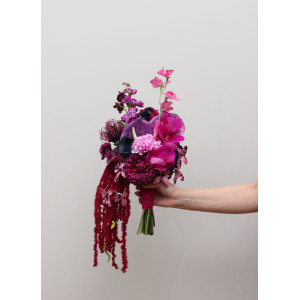 Asymmetrical Bold Bridal Bouquet in Jewel Tones. 5458