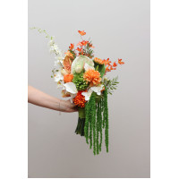 Asymmetrical White Green Orange Bridal Bouquet. 5459