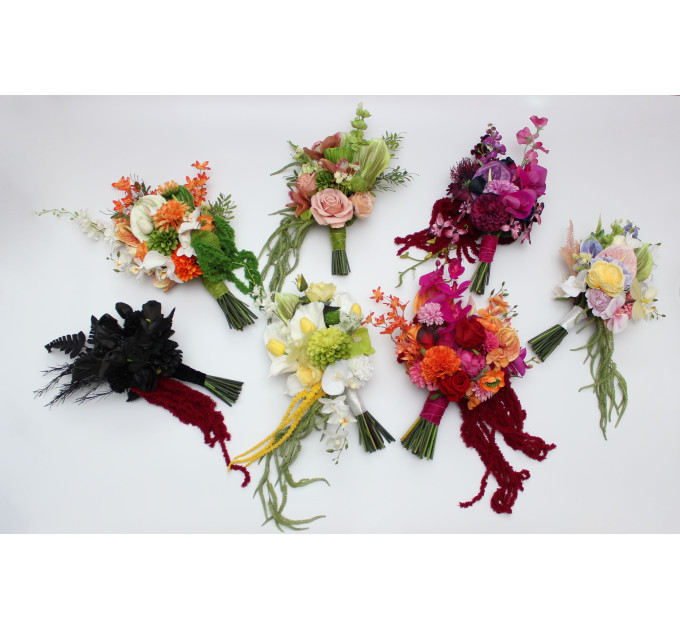 Romantic Bridal Bouquet in White and Yellow with Cascading Amaranth