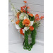 Asymmetrical bridal bouquet in white, green and orange with amaranth