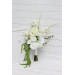 Modern asymmetrical bridal bouquet in white with cascading amaranth