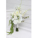 Modern asymmetrical bridal bouquet in white with cascading amaranth