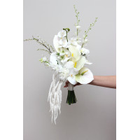 White Ivory Asymmetrical Bridal Bouquet  with Amaranth. 5461