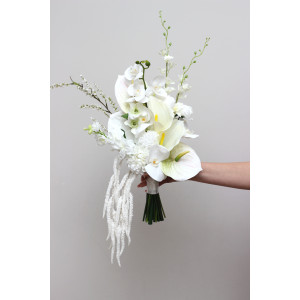 White Ivory Asymmetrical Bridal Bouquet  with Amaranth. 5461
