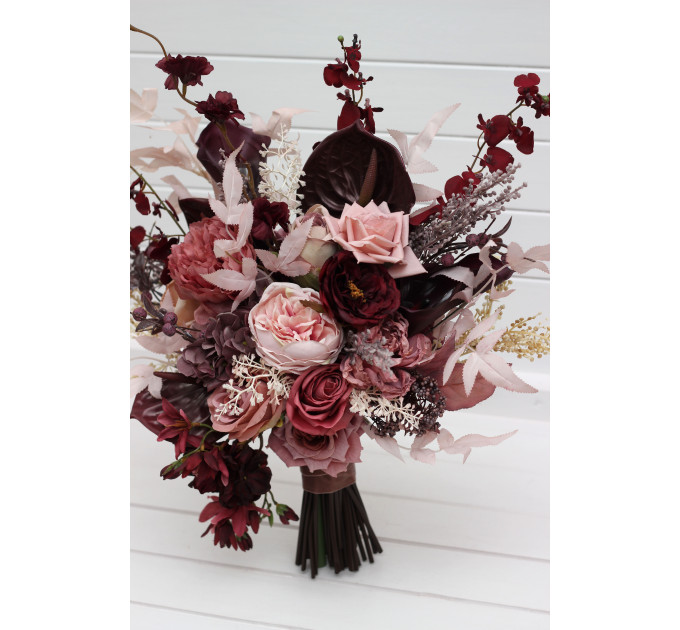Dusty rose, burgundy, purple and pink bridal & bridesmaid bouquets