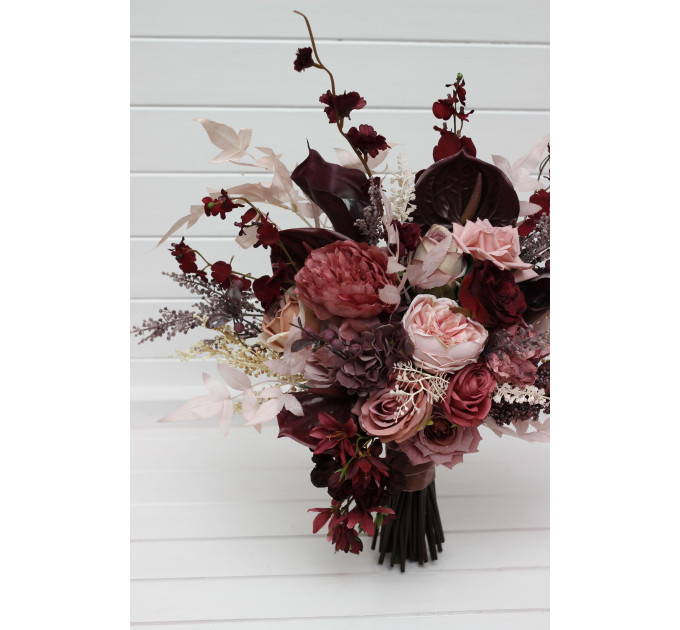 Dusty rose, burgundy, purple and pink bridal & bridesmaid bouquets