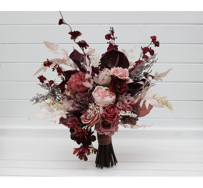 Dusty rose, burgundy, purple and pink bridal & bridesmaid bouquets