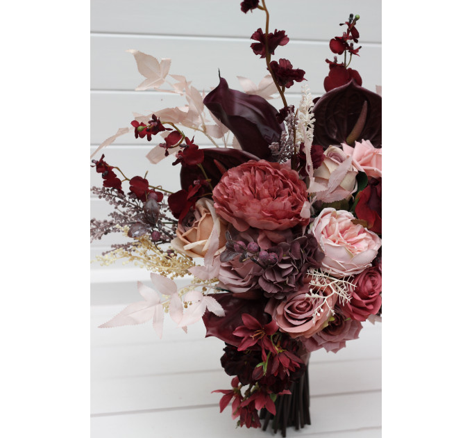 Dusty rose, burgundy, purple and pink bridal & bridesmaid bouquets