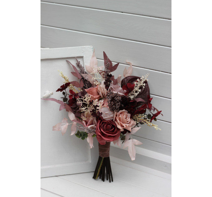 Dusty rose, burgundy, purple and pink bridal & bridesmaid bouquets