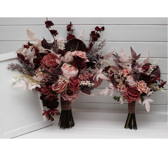 Dusty rose, burgundy, purple and pink bridal & bridesmaid bouquets