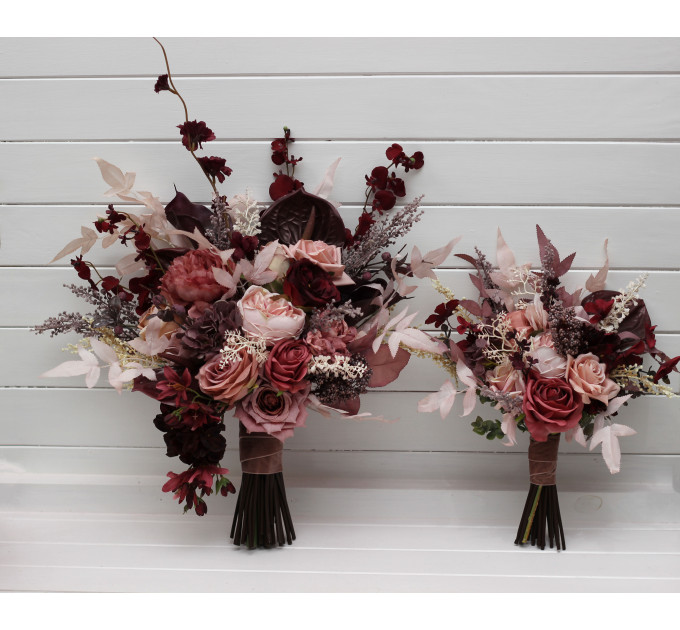 Dusty rose, burgundy, purple and pink bridal & bridesmaid bouquets