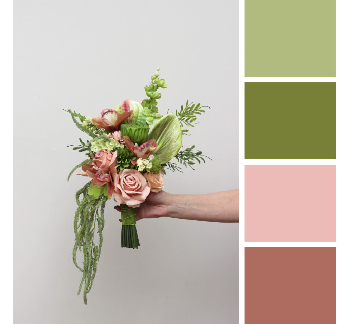 Modern Asymmetrical Bridal Bouquet in Dusty Rose and Sage Green