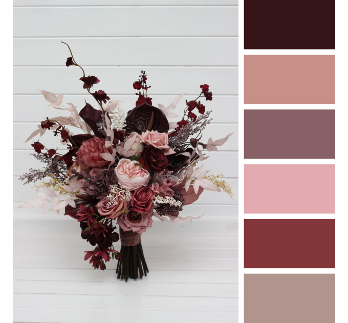 Dusty rose, burgundy, purple and pink bridal & bridesmaid bouquets
