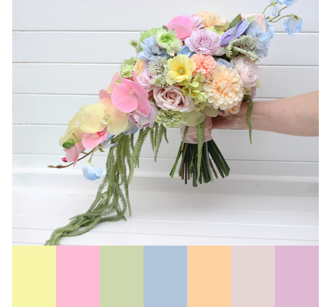 Pastel Cascading Wedding Bouquet with Flowing Amaranth