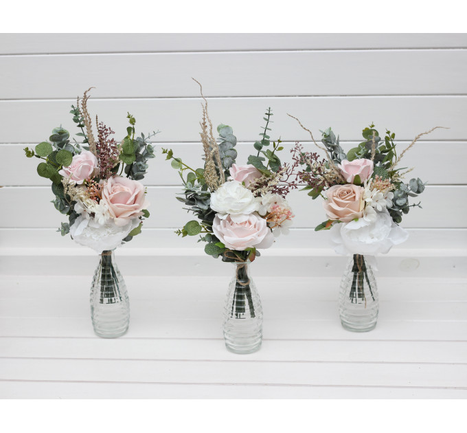 Mini Wedding Centerpieces in Blush Pink, White and Beige
