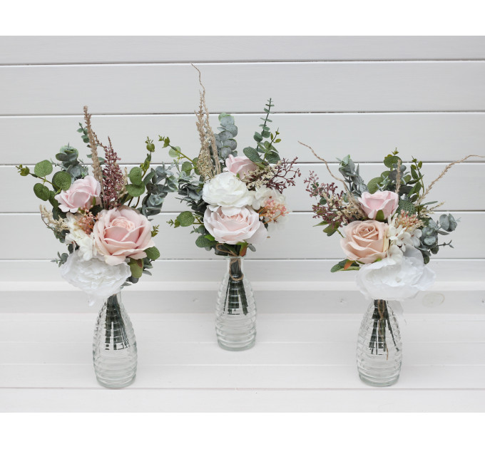 Mini Wedding Centerpieces in Blush Pink, White and Beige