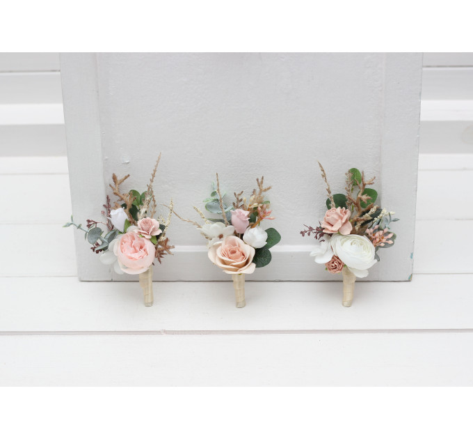 Blush Pink, White and Beige Floral Accessories for Groom