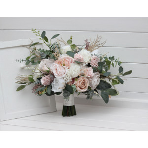 Blush Pink, White & Beige Bridal Bouquet Faux Flowers. 5465