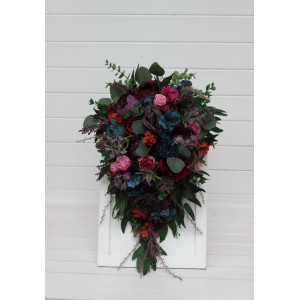 Jewel Tone Cascading Bouquet. Purple, Red, Magenta, Burgundy, Teal & Rust. 5297