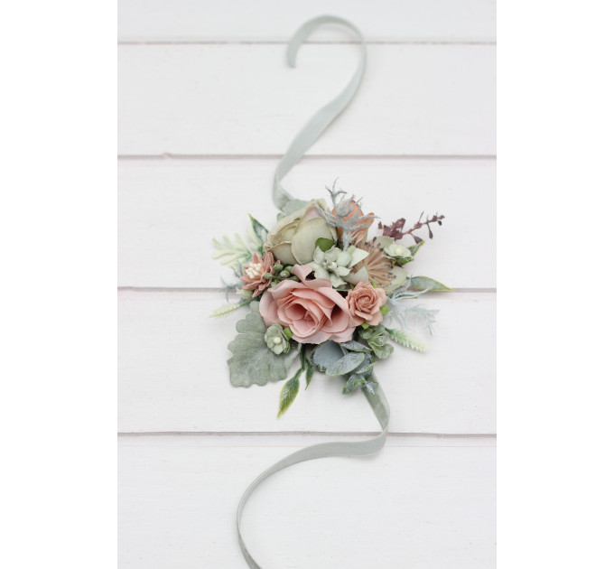 Wedding Wrist Corsage in Sage Green and Dusty Rose