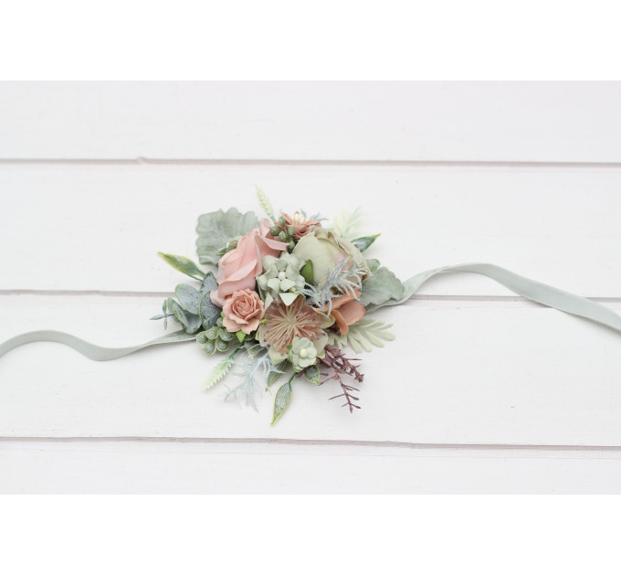 Wedding Wrist Corsage in Sage Green and Dusty Rose