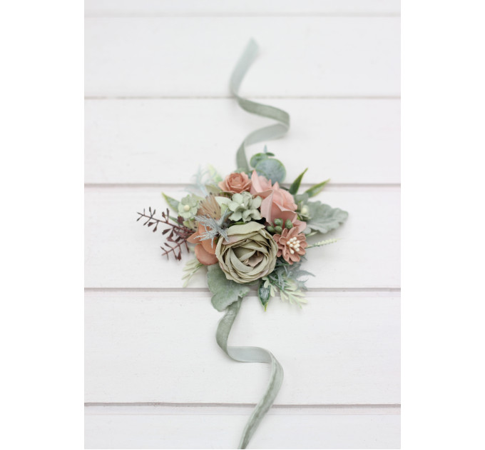 Wedding Wrist Corsage in Sage Green and Dusty Rose